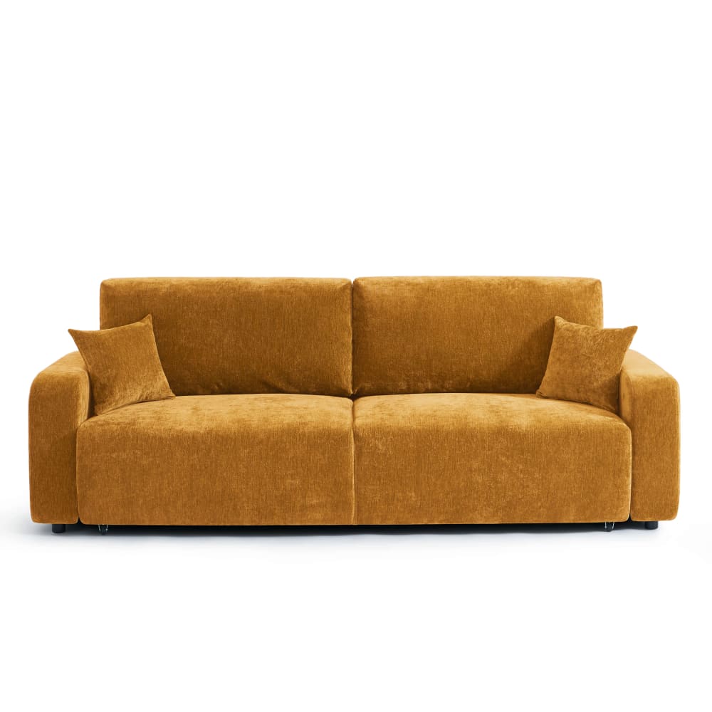 Canapé droit convertible en tissu 3 places jaune