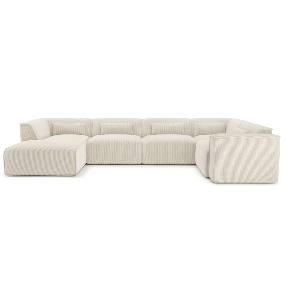 Canapé panoramique en velours côtelé 7 places beige