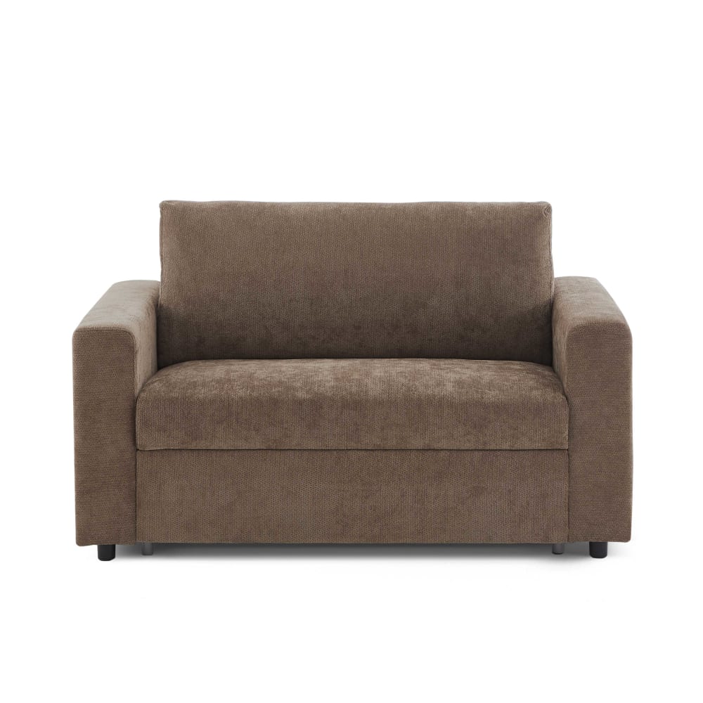 Canapé droit convertible en tissu 2 places marron