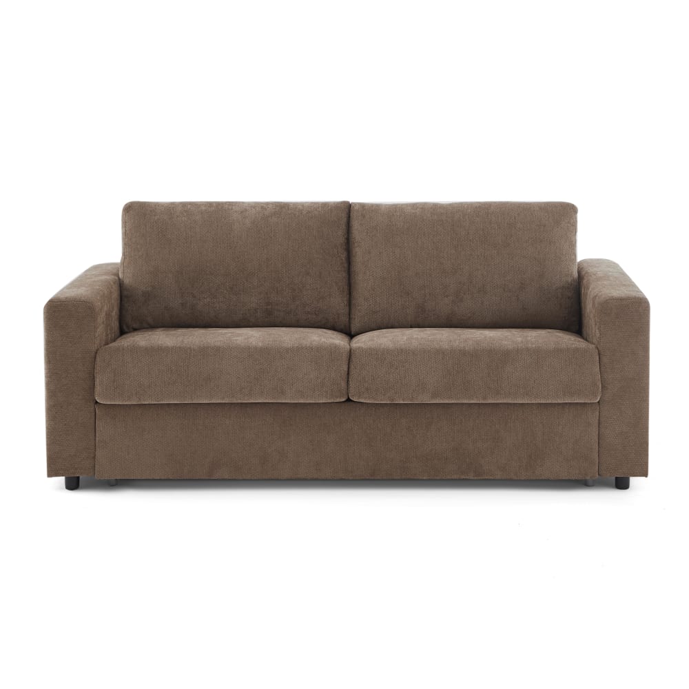 Canapé droit convertible en tissu 3 places marron