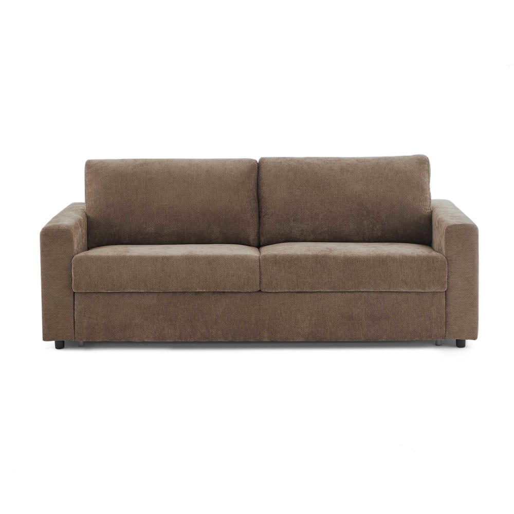 Canapé droit convertible en tissu 4 places marron