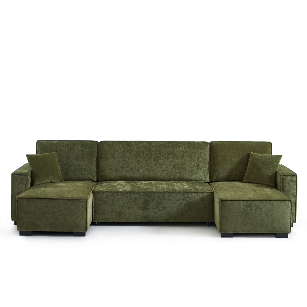 Canapé panoramique convertible en tissu 6 places vert