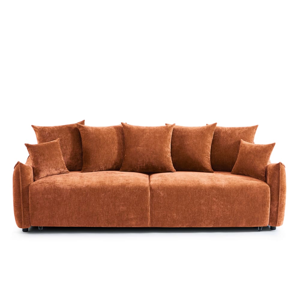 Canapé droit convertible en tissu 3 places terracotta