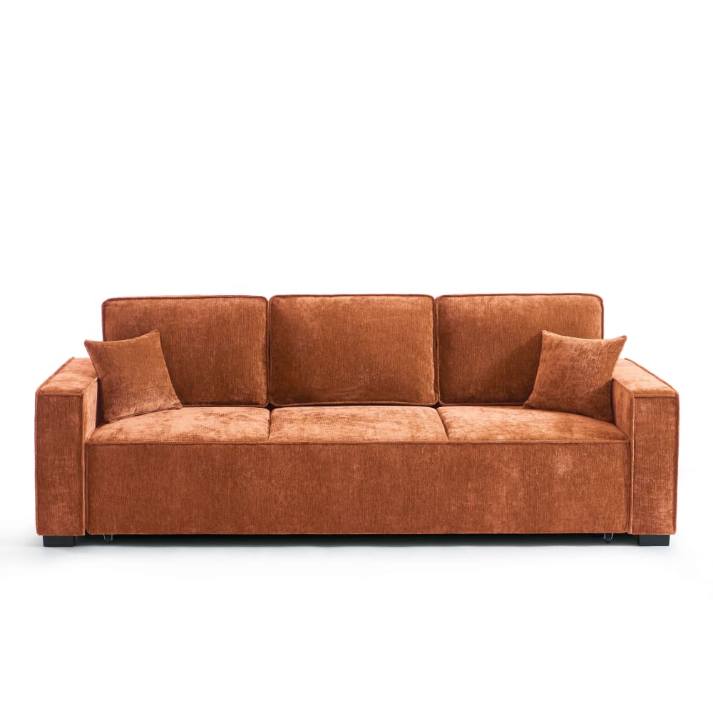 Canapé droit convertible en tissu 3 places terracotta