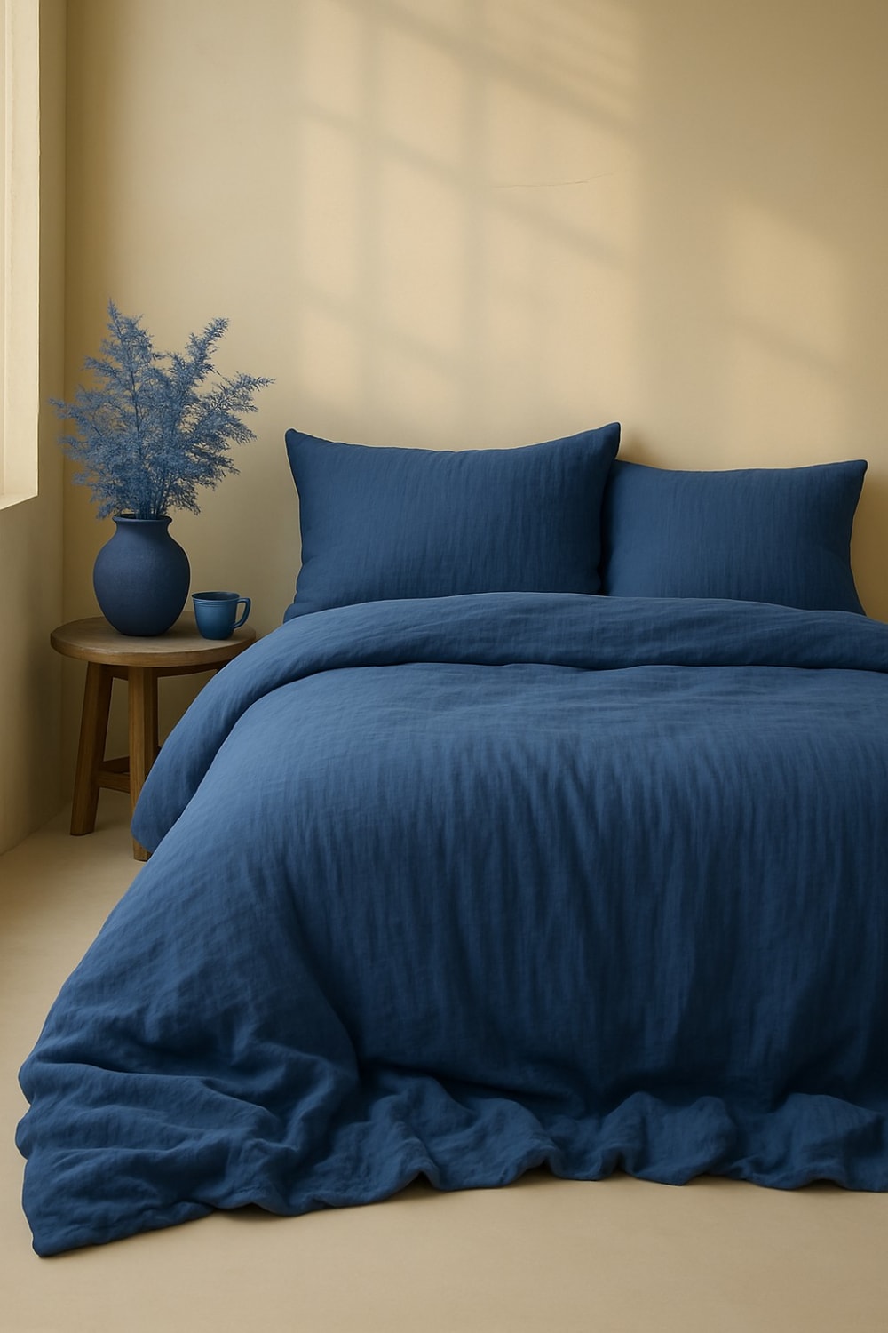 Parure de couette gaze de coton bleu 240x260 cm