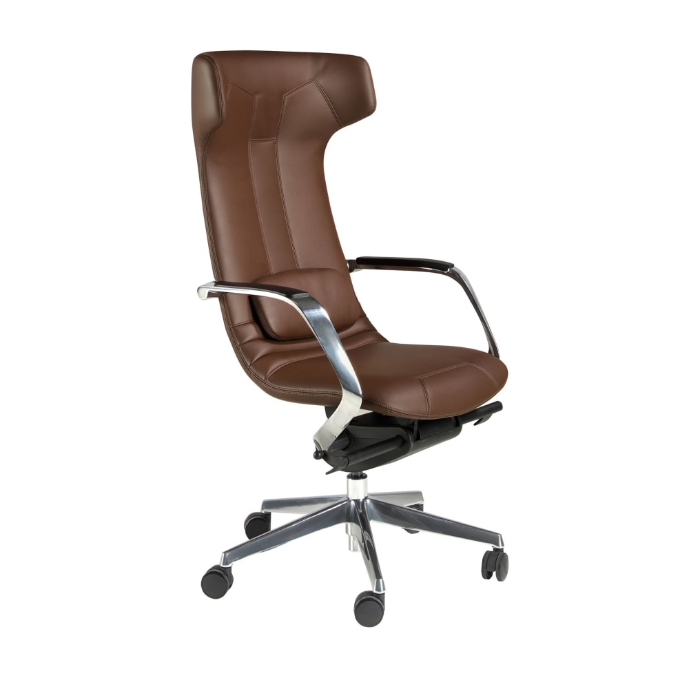 Fauteuil de bureau pivotant en similicuir marron