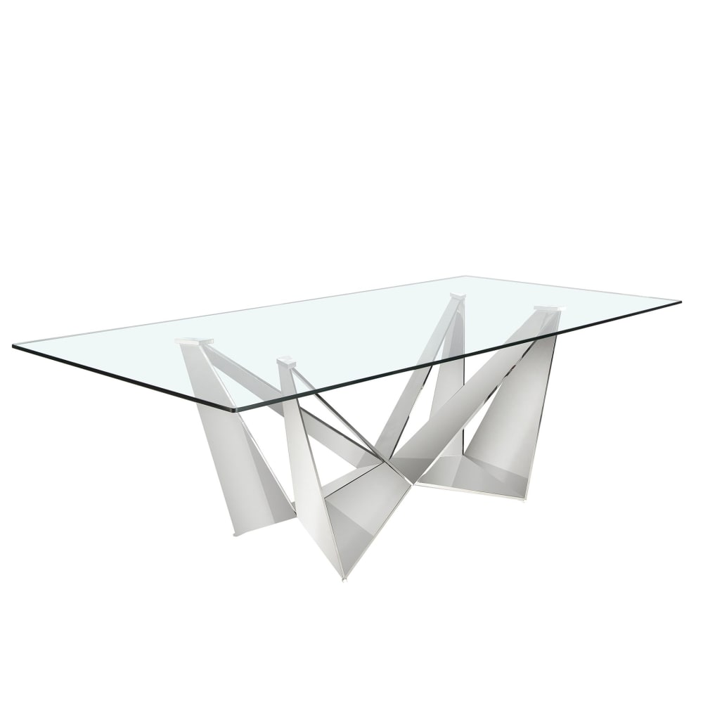 Table à manger rectangulaire verre trempé et acier chromé
