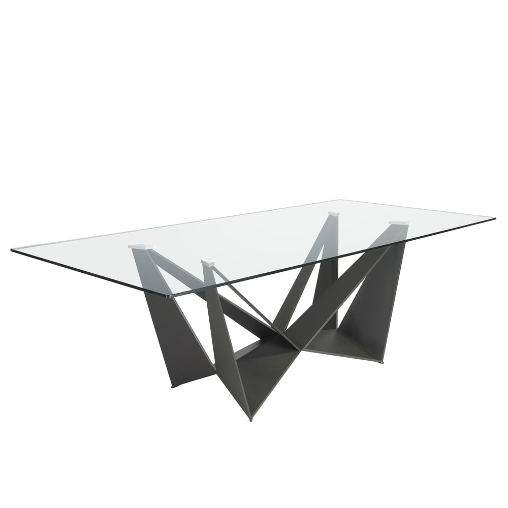 Table à manger rectangulaire verre trempé et acier noir