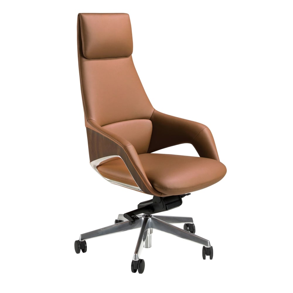 Fauteuil de bureau pivotant en similicuir marron