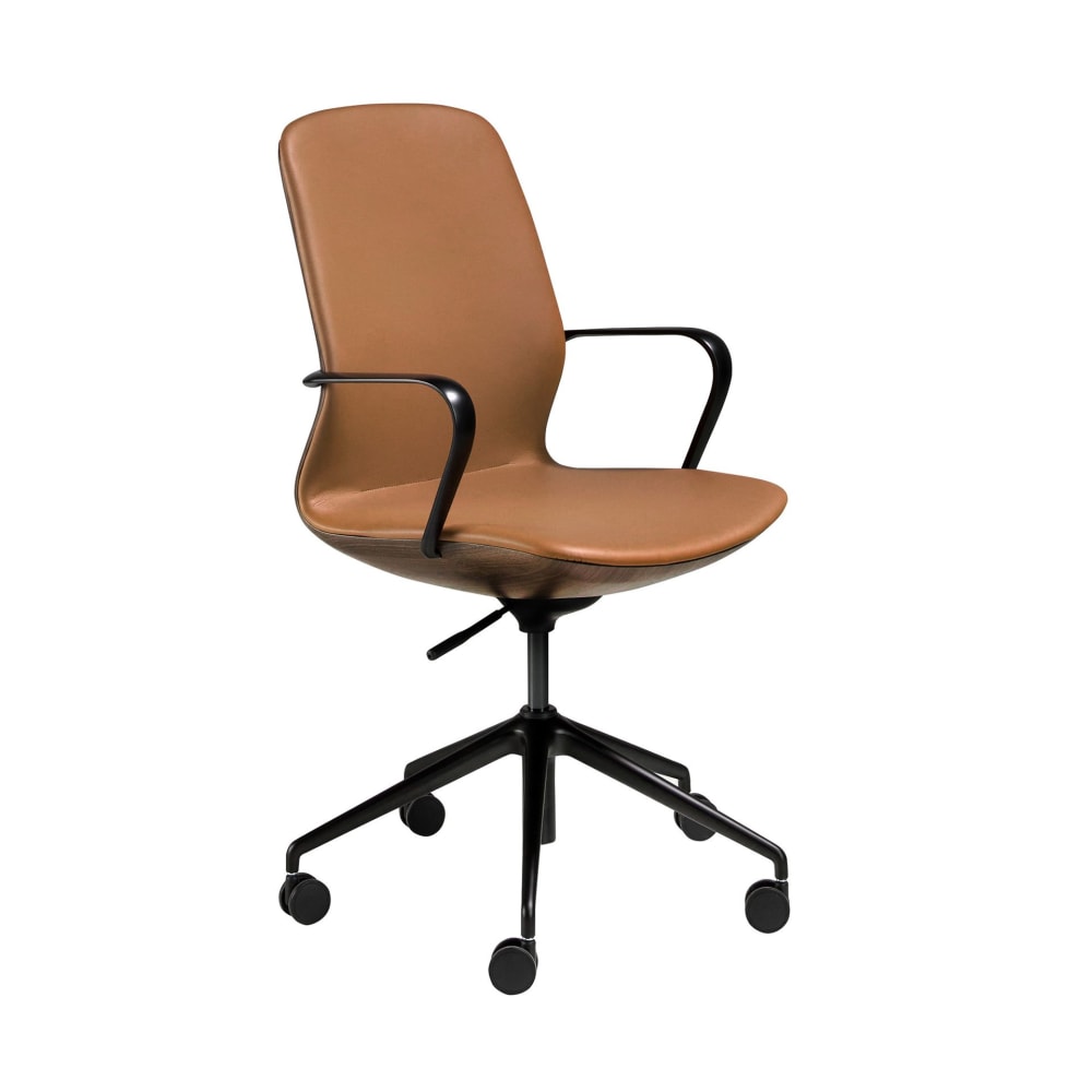 Fauteuil de bureau pivotant en similicuir marron