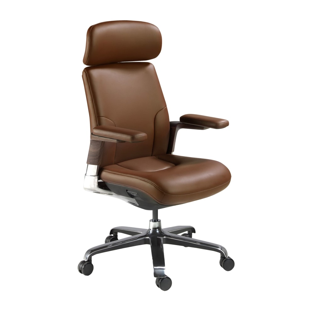 Fauteuil de bureau pivotant en similicuir marron