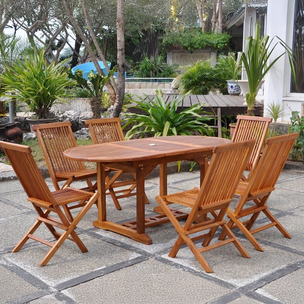Salon de jardin Teck huilé 6 personnes - Table ovale + 6 chaises