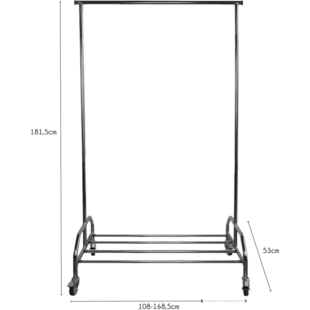 Portant vêtements roulettes métal gris argenté 108-168 x 53 x 181 cm