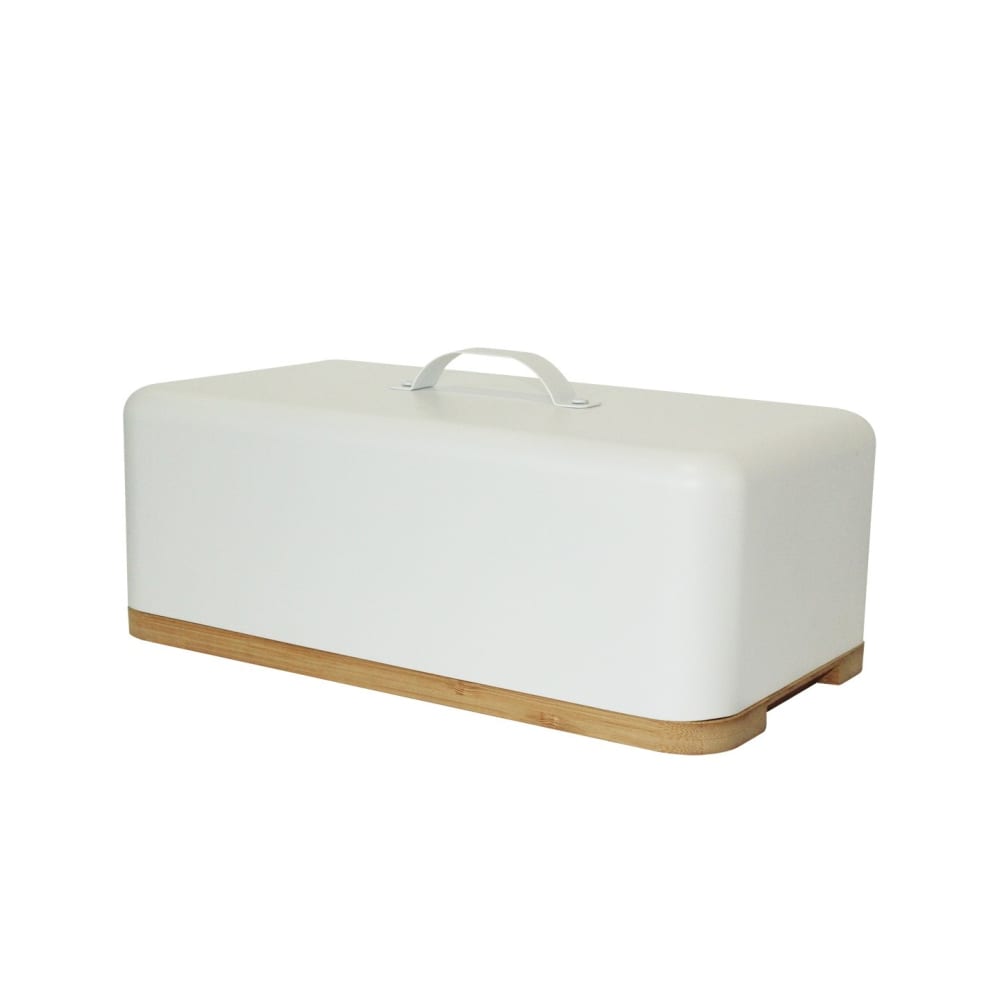 panera de metal blanco y madera natural 33 x 18 x 14 cm