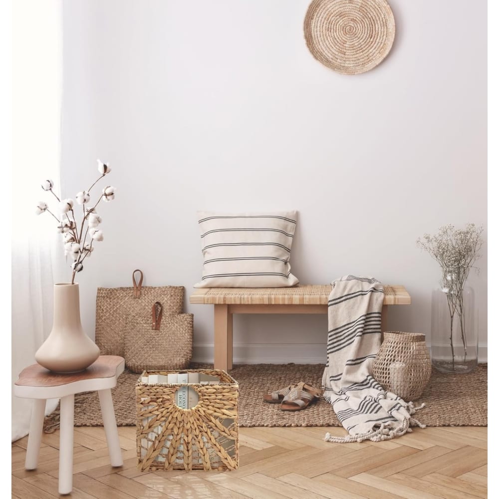 Lot de 2 paniers de rangemenent jonc mer motif soleil 31 x 31 x 31 cm