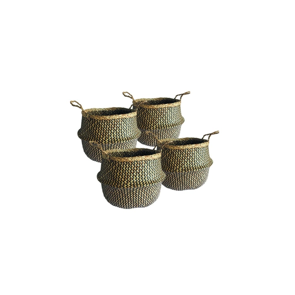 Lot de 4 paniers de rangement en jonc de mer naturel 25 x 25 cm