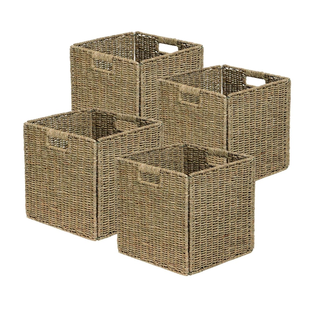 Lot de 4 paniers pliables en jonc de mer naturel 31 x 31 x 31 cm Lot de 4 paniers pliables en jonc de mer naturel 31 x 31 x 31 cm