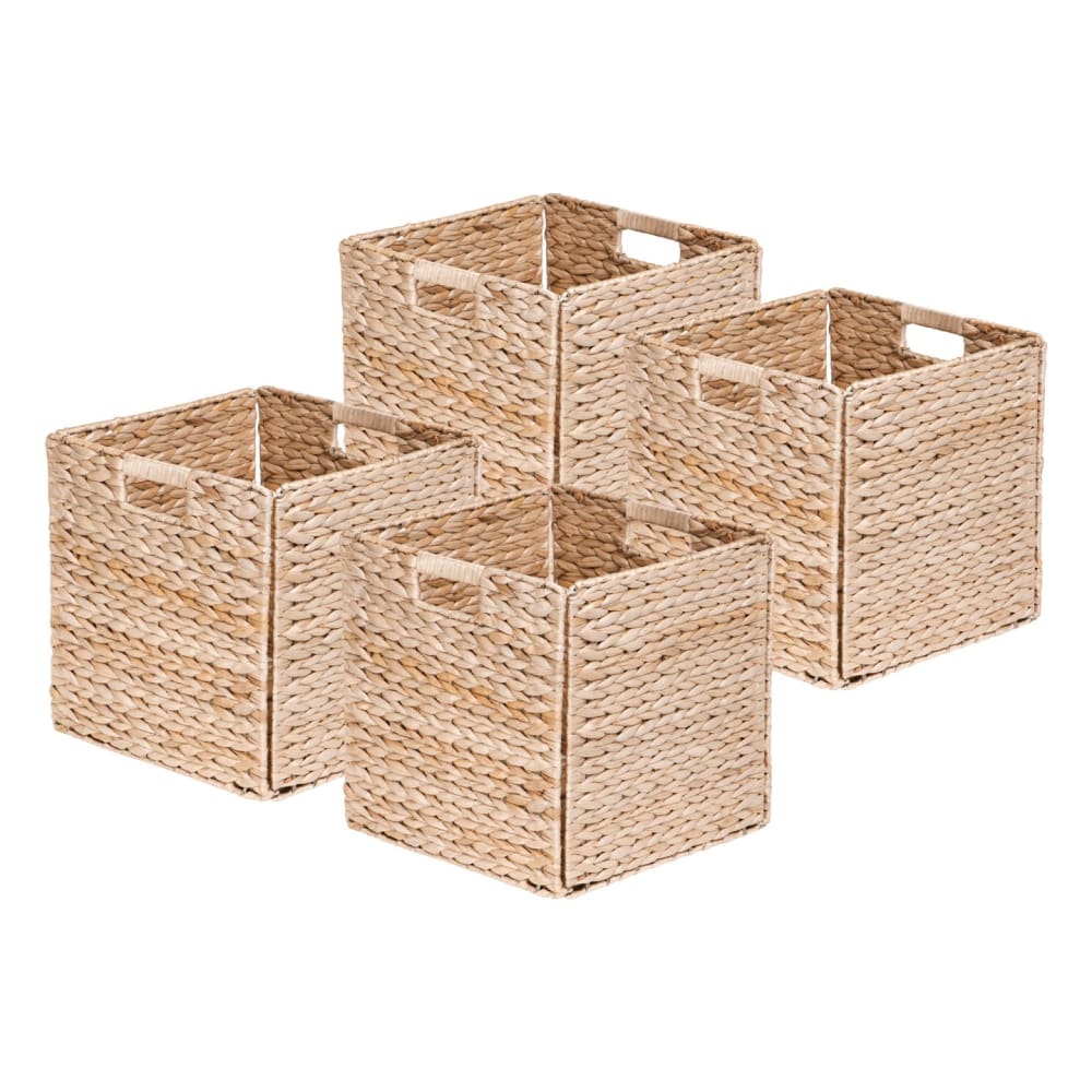 juego de 4 cestas con asas de jacinto de agua 31x31x31 cm