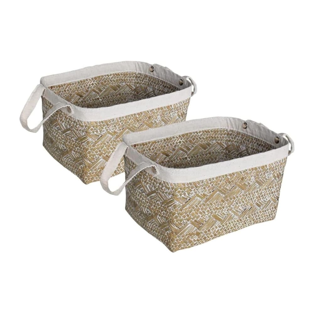 Lot de 2 paniers de rangement en jonc de mer naturel 25 x 19 x 15 cm Lot de 2 paniers de rangement en jonc de mer naturel 25 x 19 x 15 cm