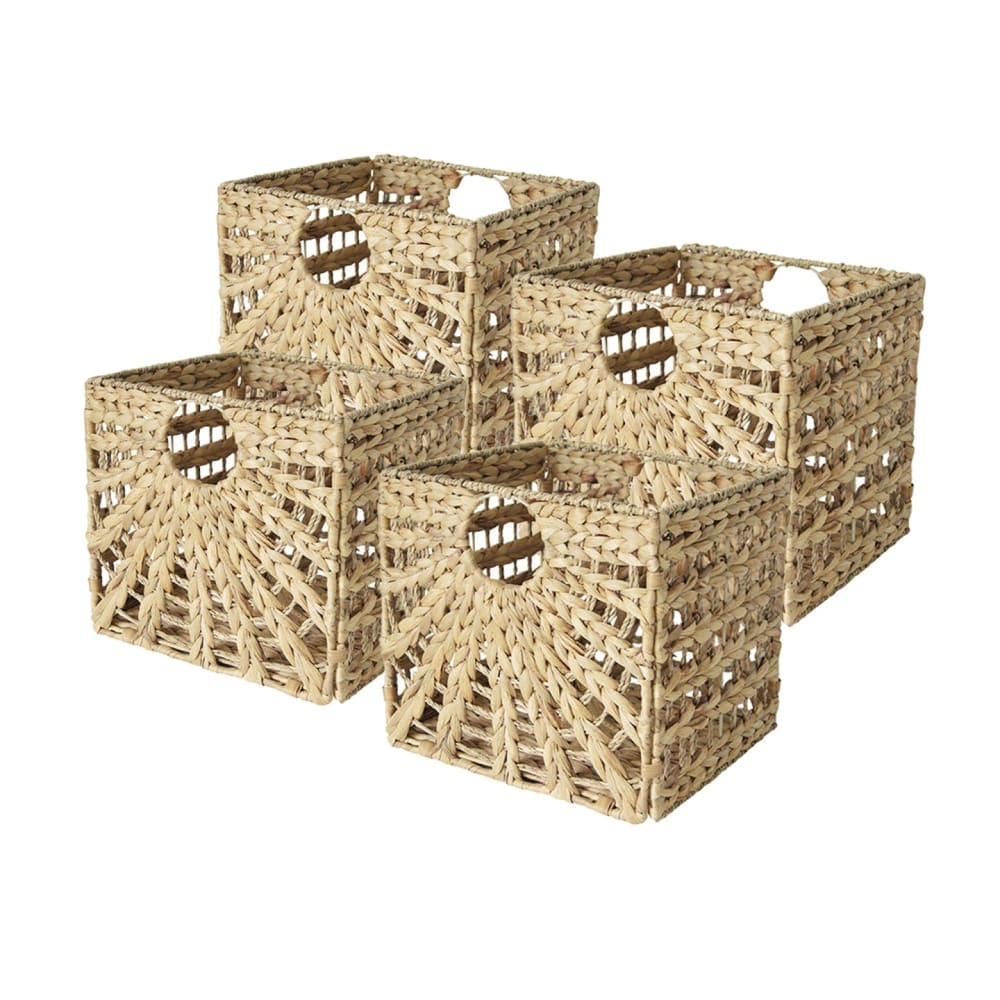 Lot 4 paniers pliables jonc de mer motif soleil 31 x 31 x 31 cm Lot 4 paniers pliables jonc de mer motif soleil 31 x 31 x 31 cm