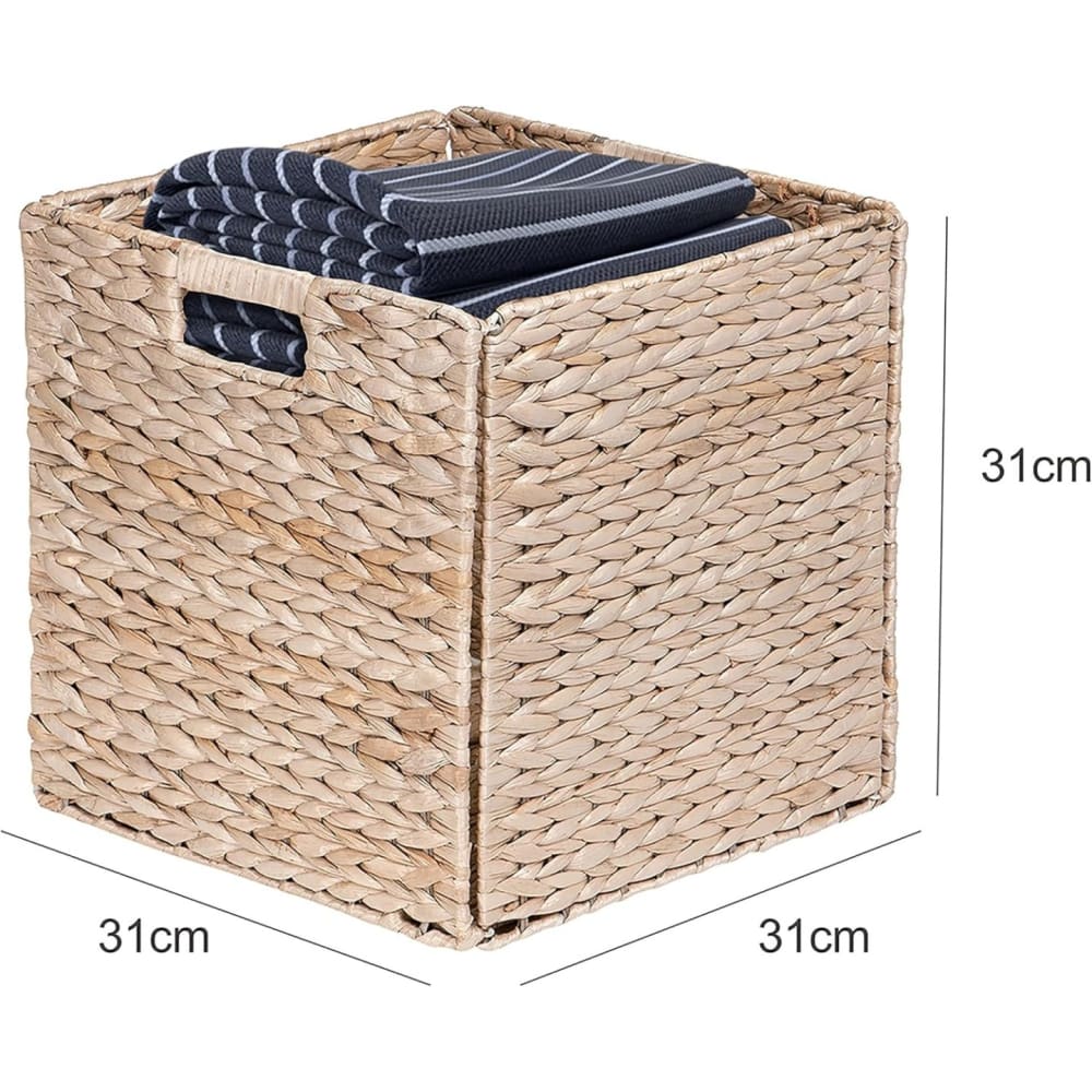 Lot de 8 paniers pliables en jacinthe d'eau naturelle 31 x 31 x 31 cm