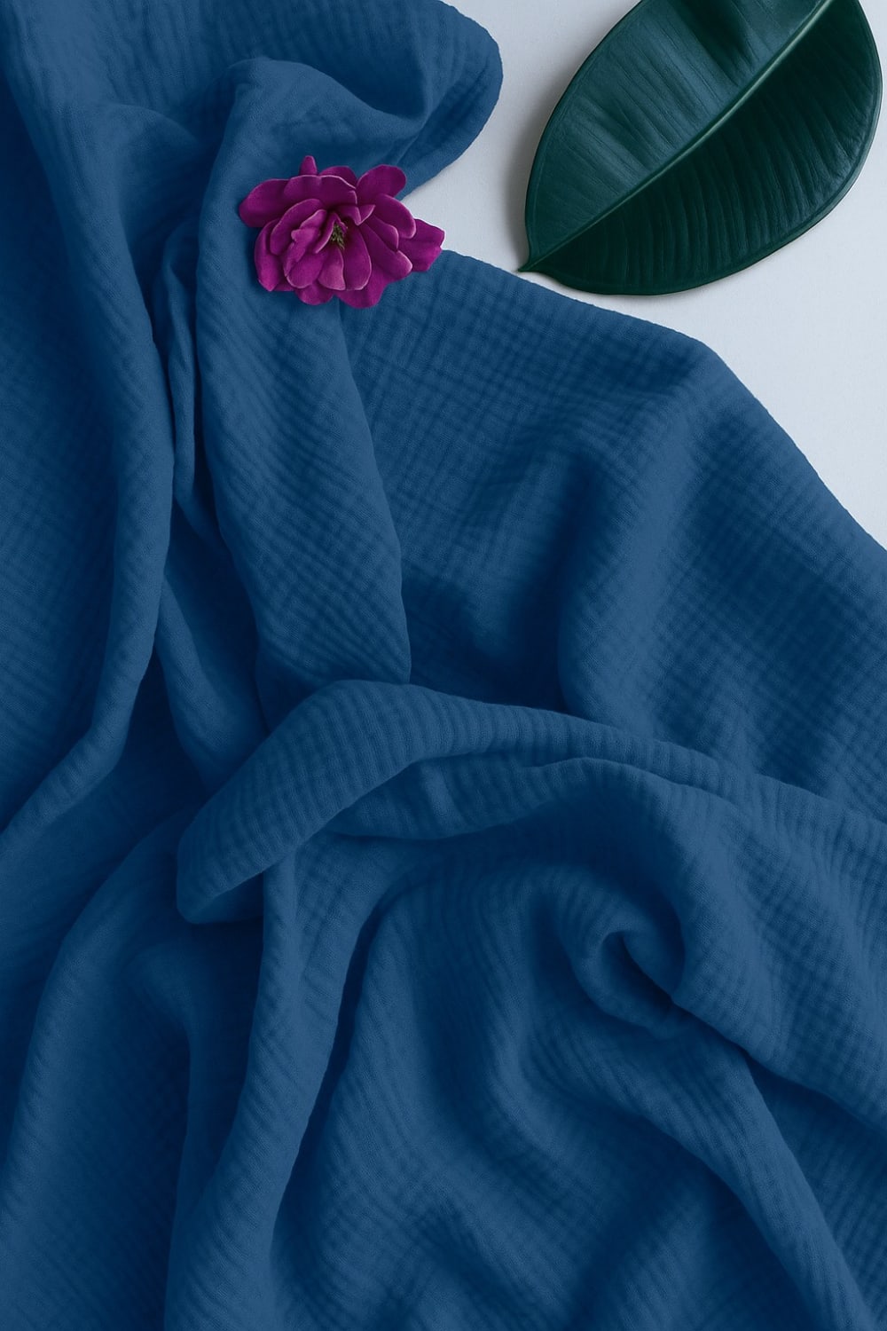 Drap housse gaze de coton bleu 140x190 cm — vue 3