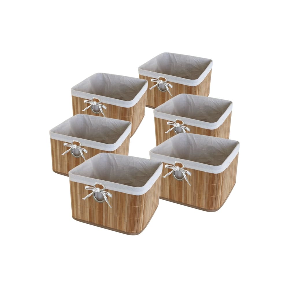 Lot de 6 paniers de rangement bambou tissu blanc 31 x 31 x 20 cm