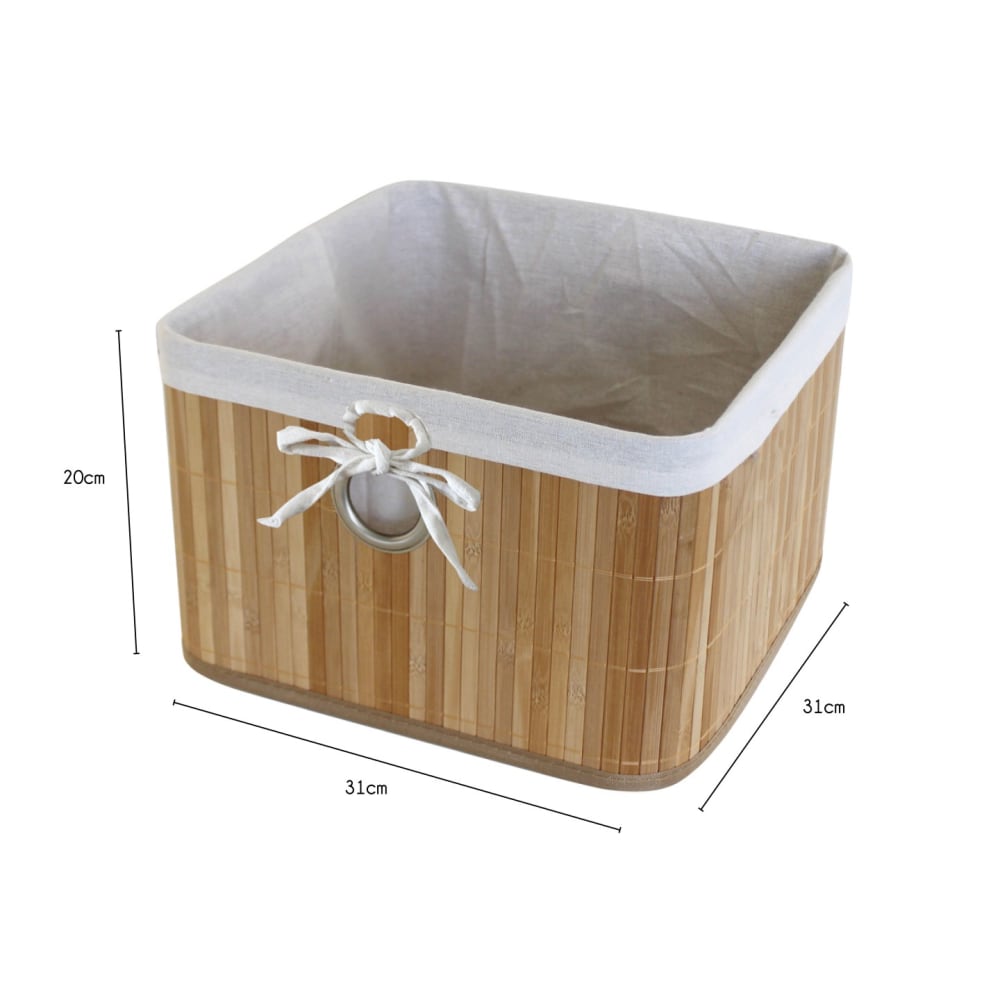 Lot de 6 paniers de rangement bambou tissu blanc 31 x 31 x 20 cm — vue 3