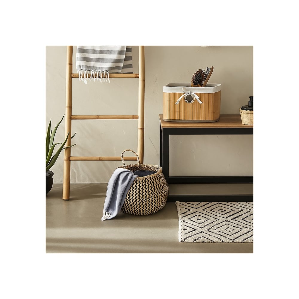 Lot de 6 paniers de rangement bambou tissu blanc 31 x 31 x 20 cm — vue 4