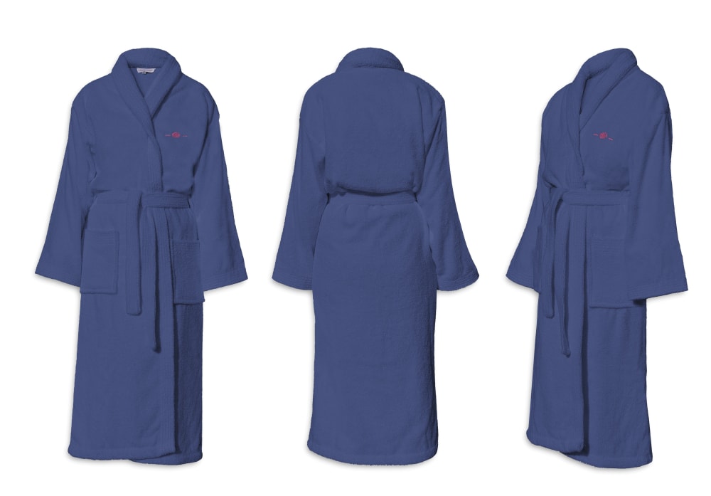 Peignoir mixte éponge col châle uni bleu 500 g/m²