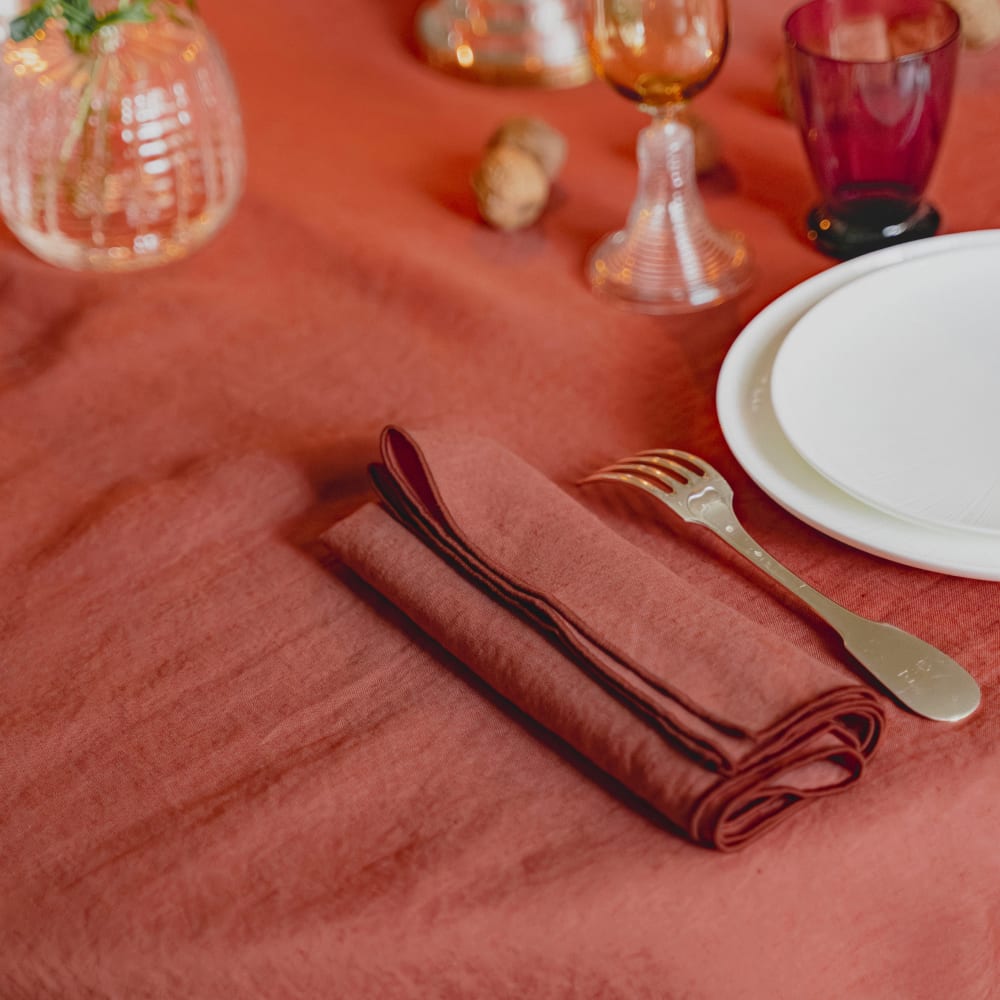 Serviette de table en lin lavé rouge sienne 45x45cm - lot de 2