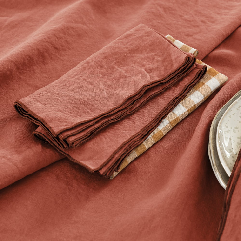 Serviette de table en lin lavé Rouge sienne 45x45cm - Lot de 2 - Maisons du Monde