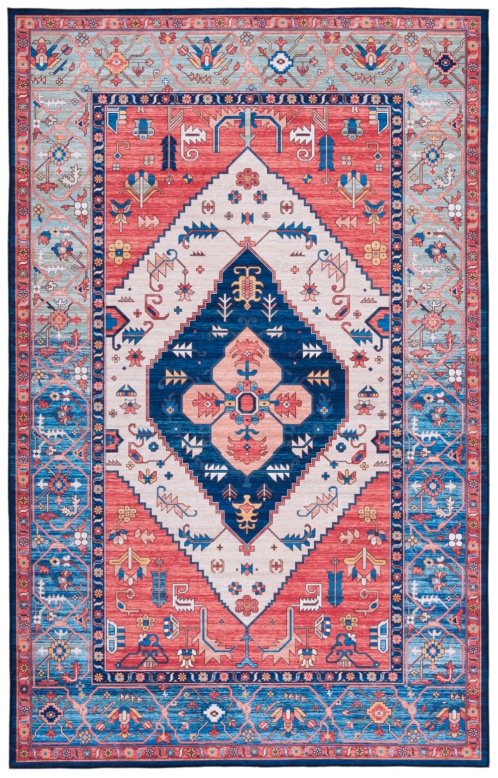 Tapis géométrique en polyester orange/bleu, 122 x 183 cm