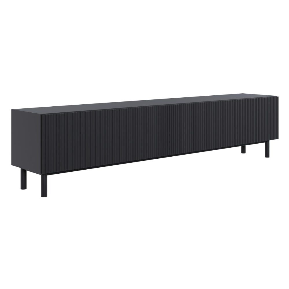 Meuble TV avec façade à rainures, Noir, 175 cm