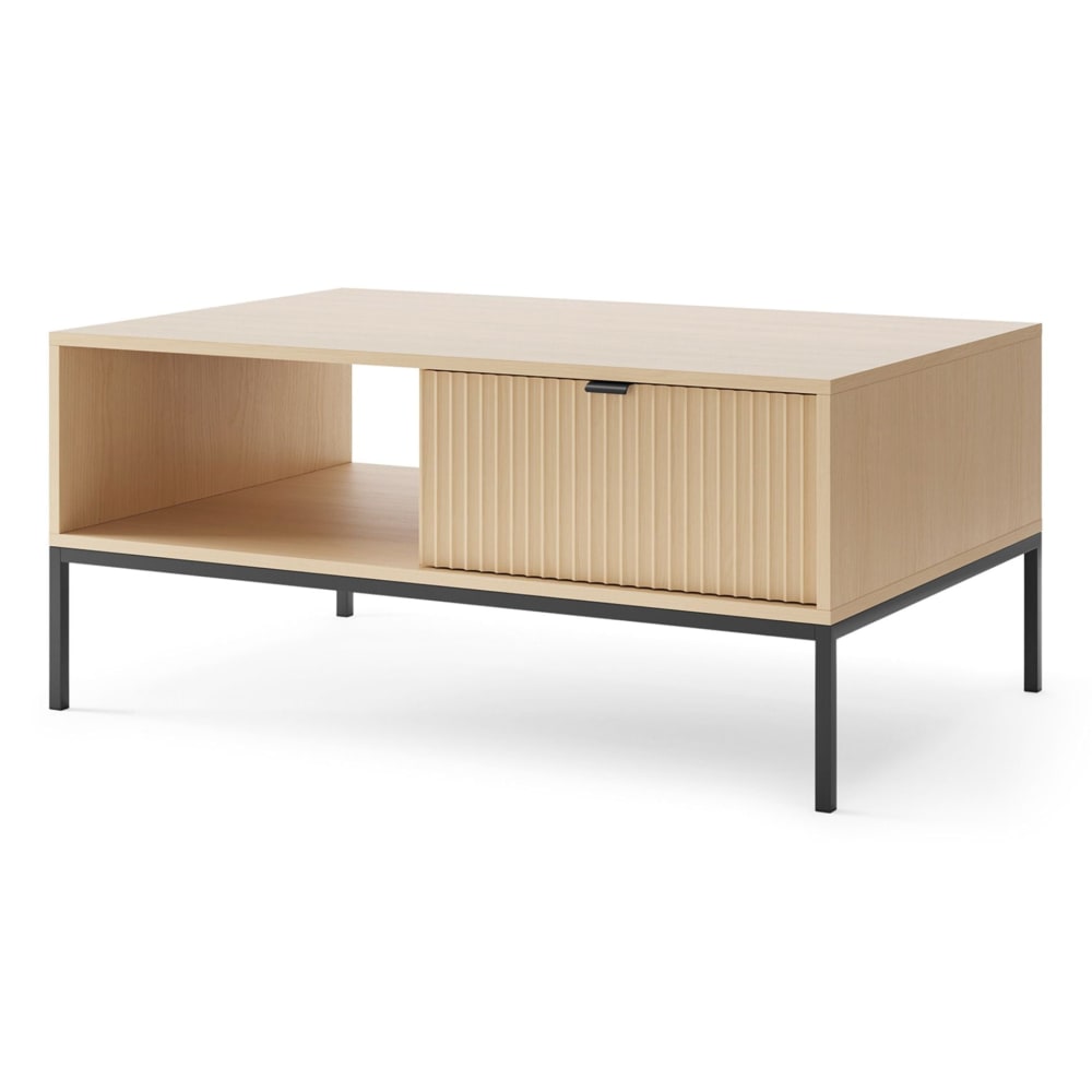 Selsey Couchtisch mit Schublade, schwarzes Gestell, Eicheoptik, 104 x 68 cm style modern Beige Spanplatte