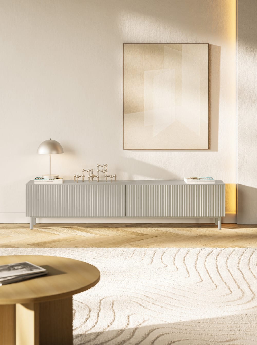 TV-Lowboard mit Rillenfront, Greige, 175 cm - Maisons Du Monde