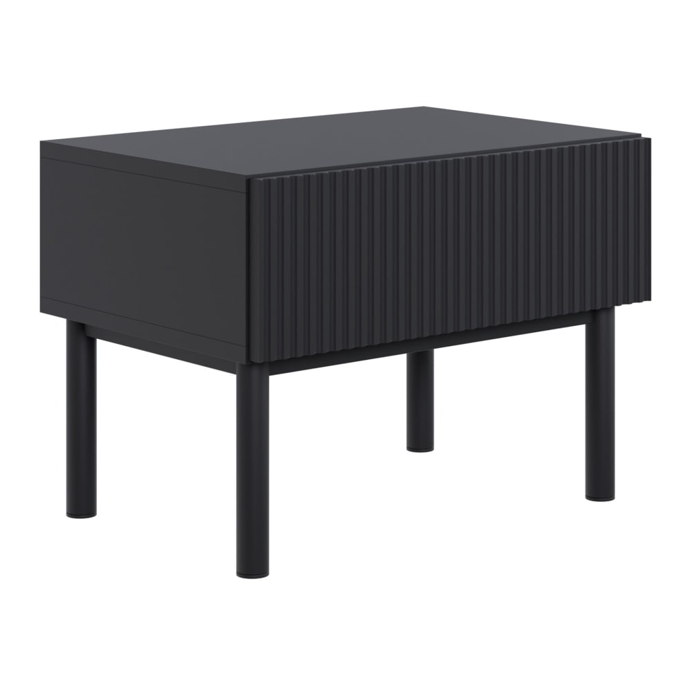 Table de chevet avec façade à rainures et tiroir, noir, 50 cm Table de chevet avec façade à rainures et tiroir, noir, 50 cm