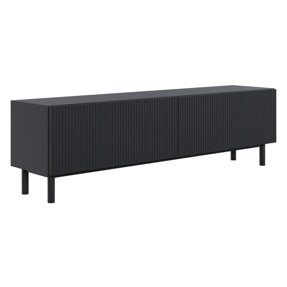 Meuble TV avec façade à rainures, Noir, 140 cm