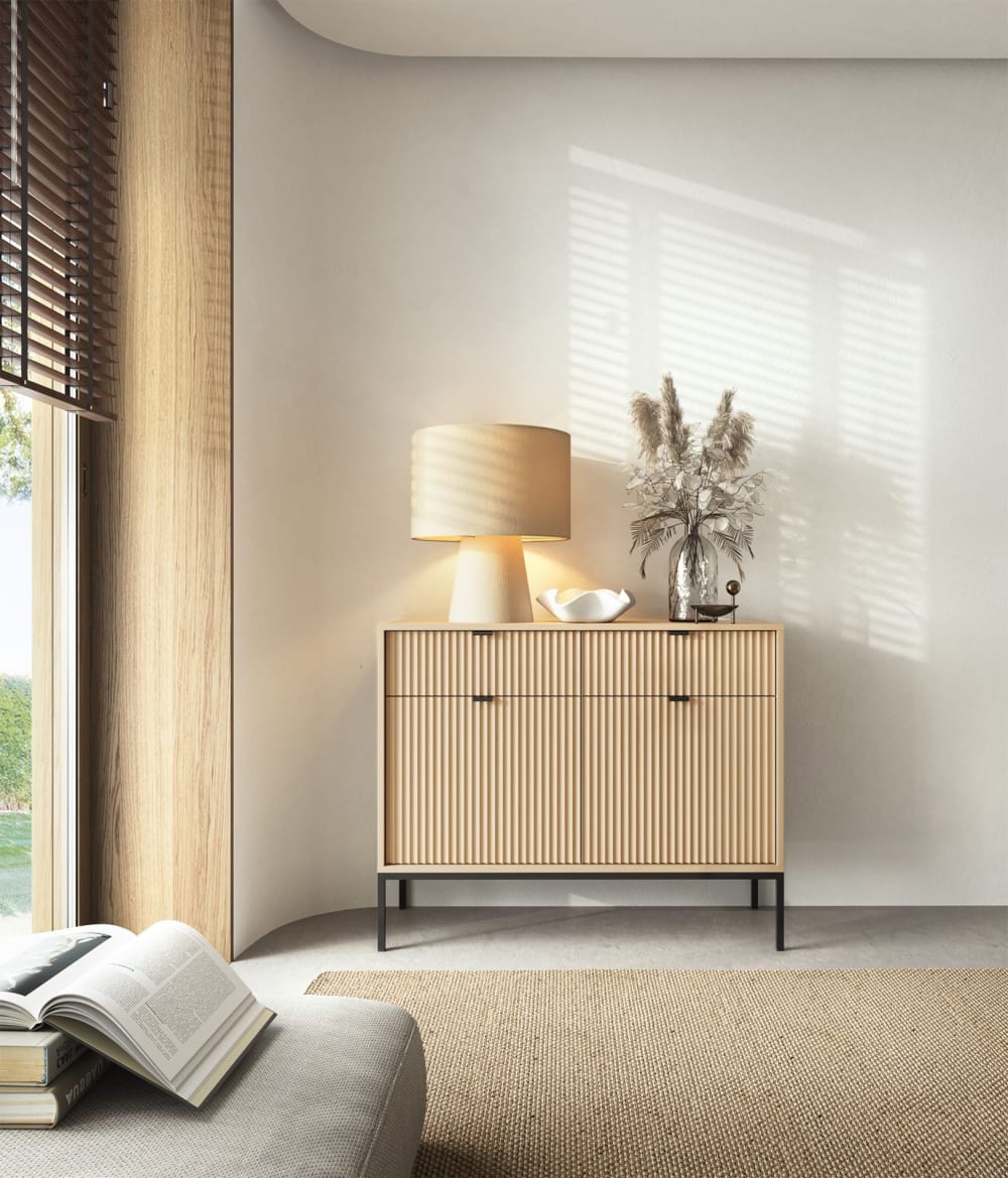 Sideboard 2-türig, Eiche Vicenza Optik mit schwarzem Gestell, 104