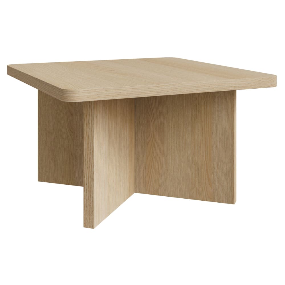 Table basse 60 cm, carrée avec piètement en croix, finition chêne Table basse 60 cm, carrée avec piètement en croix, finition chêne
