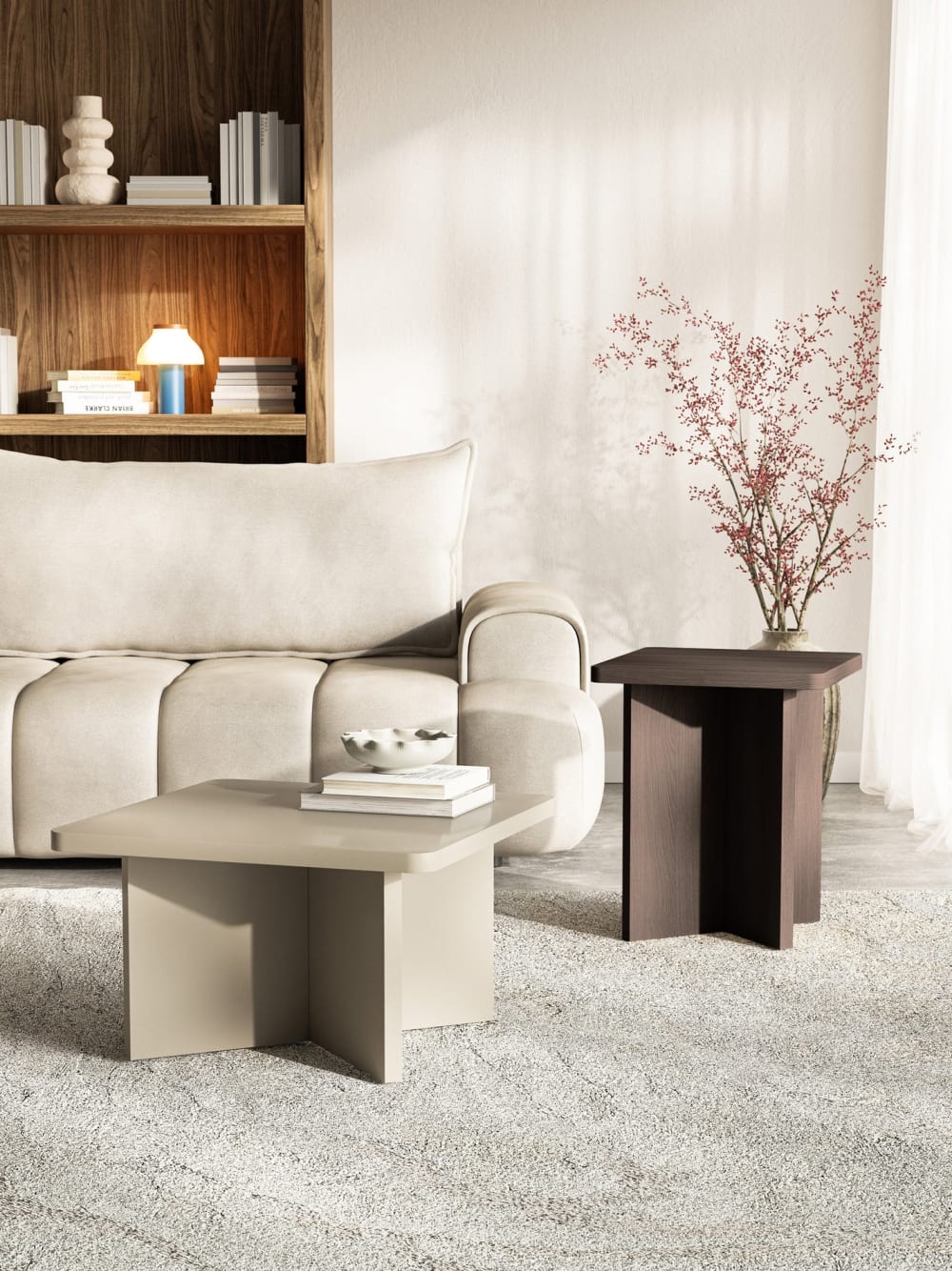 Couchtisch quadratisch mit Kreuzgestell, Kaschmirgrau, 60 cm -