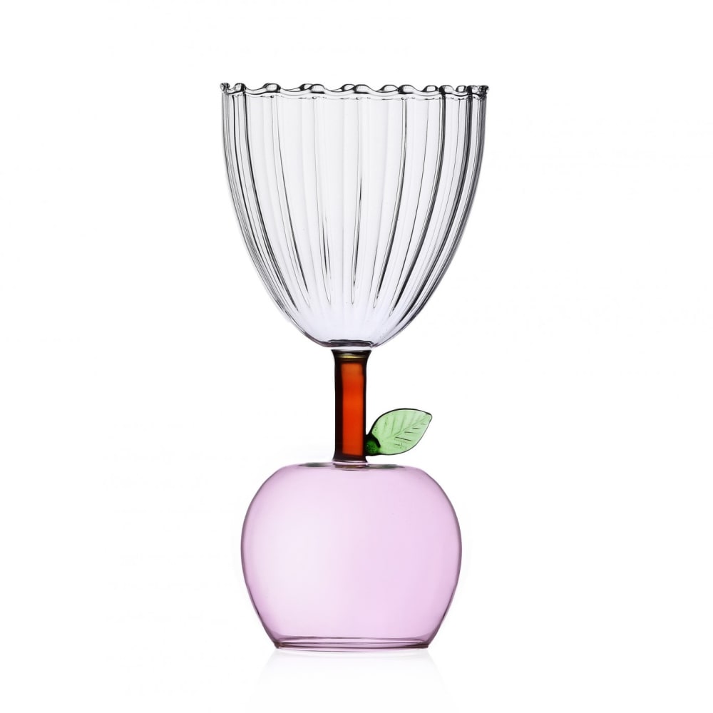 Verre à pied pomme transparent, rose