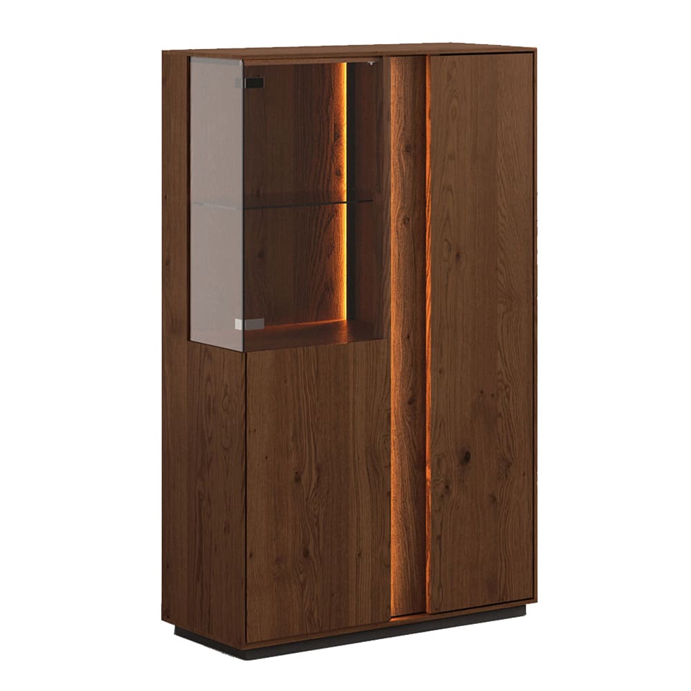 Feldmann-Wohnen Vitrine mit Glastür aus Massivholz, 84,5x37x205cm, wildeiche tabak style modern Braun