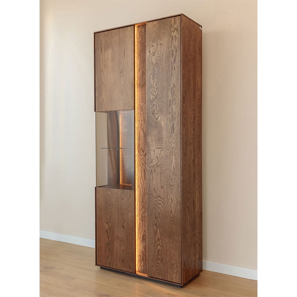 Vitrine mit Glastür aus Massivholz, 84,5x37x205cm, wildeiche
