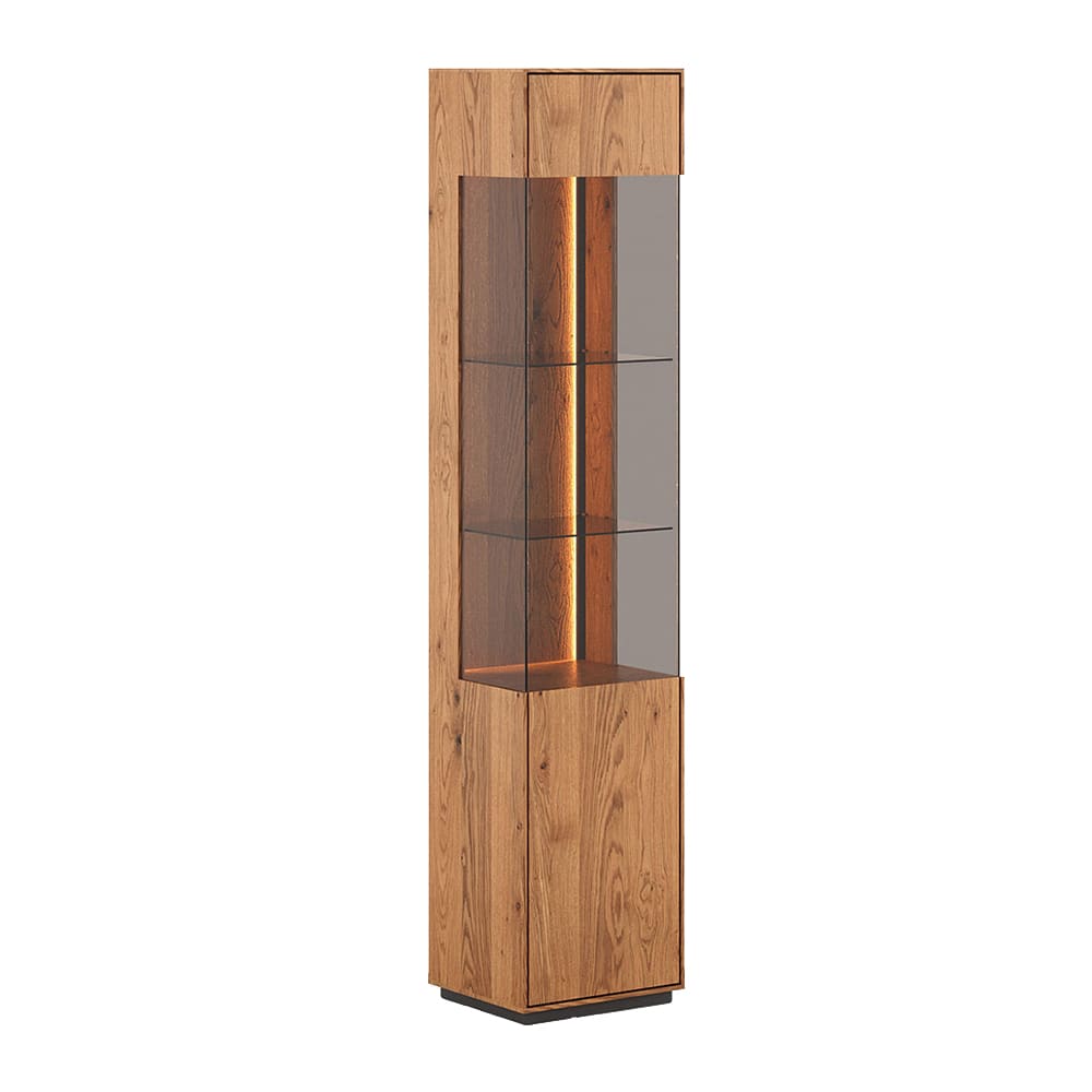 Feldmann-Wohnen Vitrine mit Glastür aus Massivholz, 43x37x205cm, wildeiche natur style modern Braun