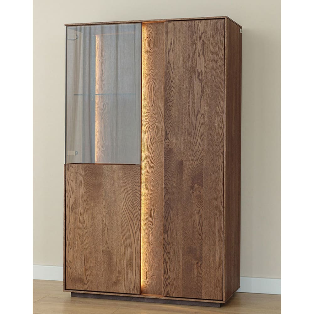 Vitrine mit 3 Türen aus Massivholz, 85x37x140cm, wildeiche tabak