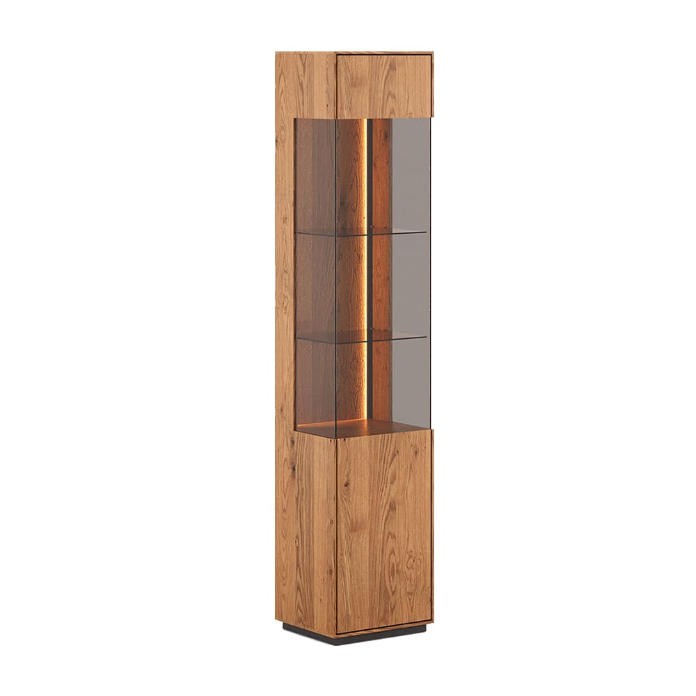 Feldmann-Wohnen Vitrine mit Glastür aus Massivholz, 43x37x205cm, wildeiche natur style modern Braun
