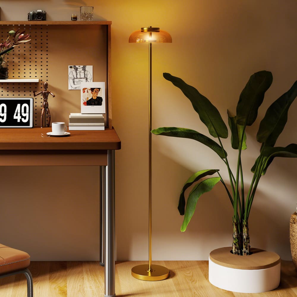 Lampadaire sur pied LED lumière chaude 3000 K métal ton laiton — vue 3