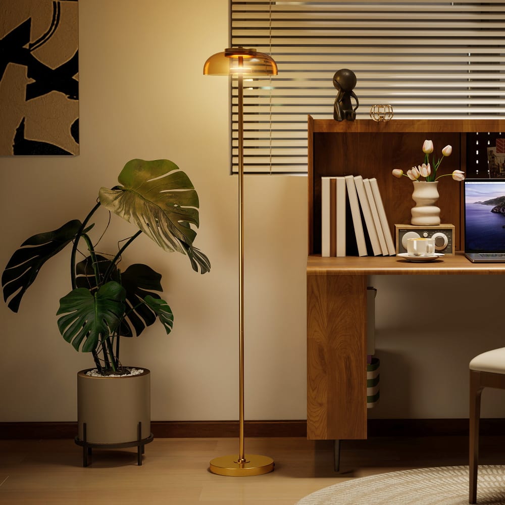 Lampadaire sur pied LED lumière chaude 3000 K métal ton laiton — vue 4