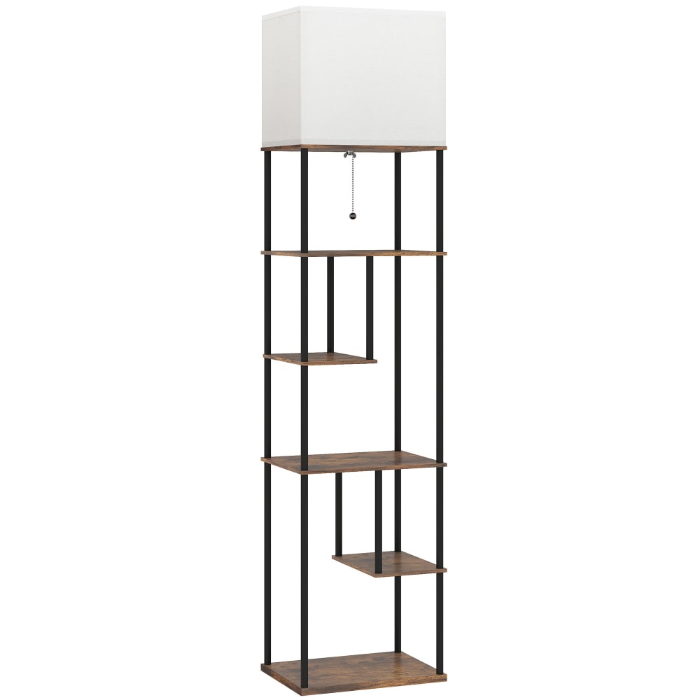 Lampadaire avec étagères dimmable télécommande mdf métal brun rustique
